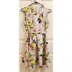 Liz Claiborne Belted Floral Print Shantung Dress